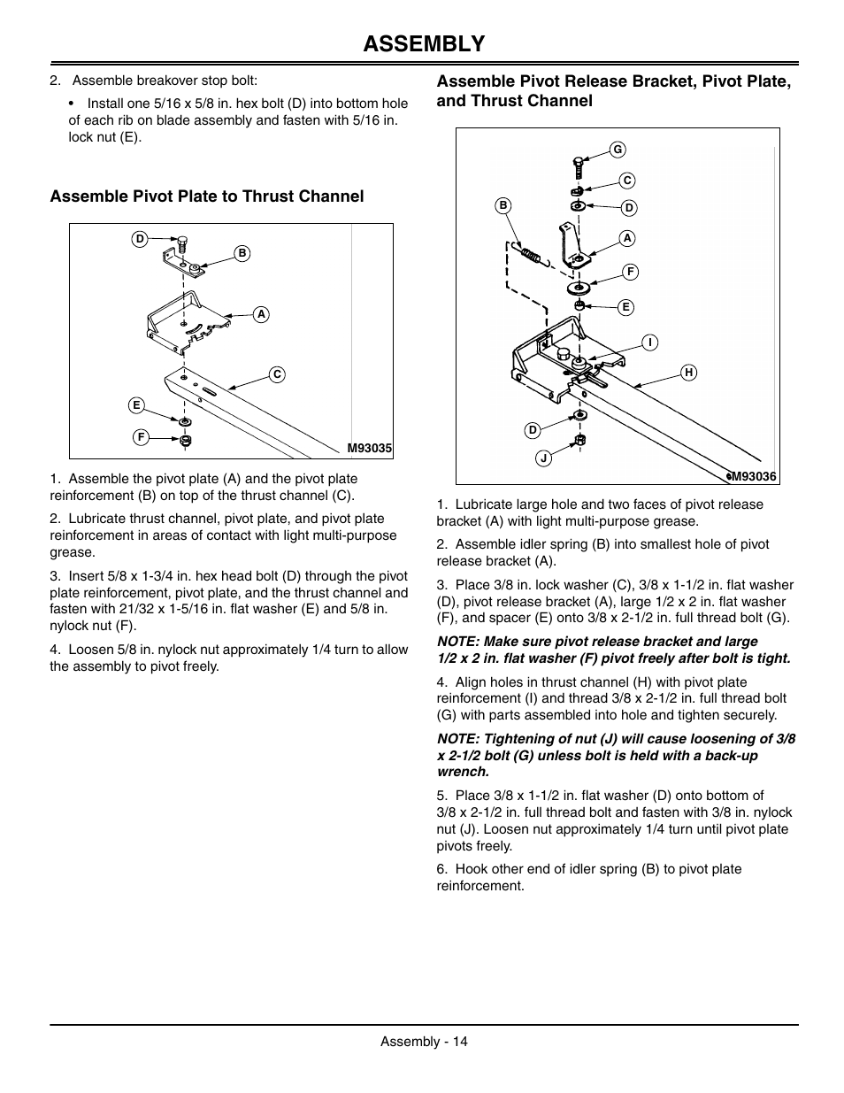 Assemble pivot plate to thrust channel, Assembly | John Deere OMGX10902 I0 User Manual | Page 18 / 24