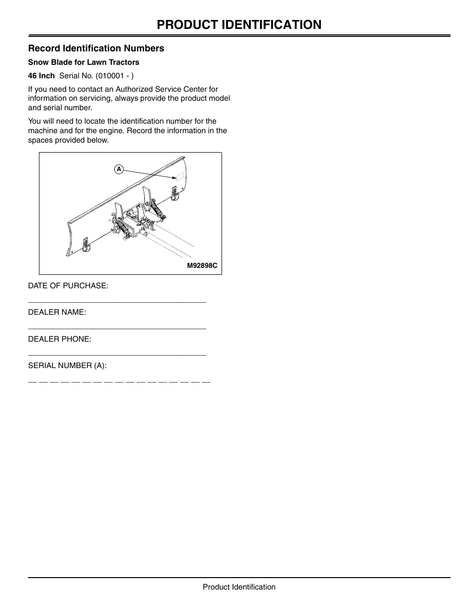 Product identification, Record identification numbers | John Deere OMGX10902 I0 User Manual | Page 3 / 24