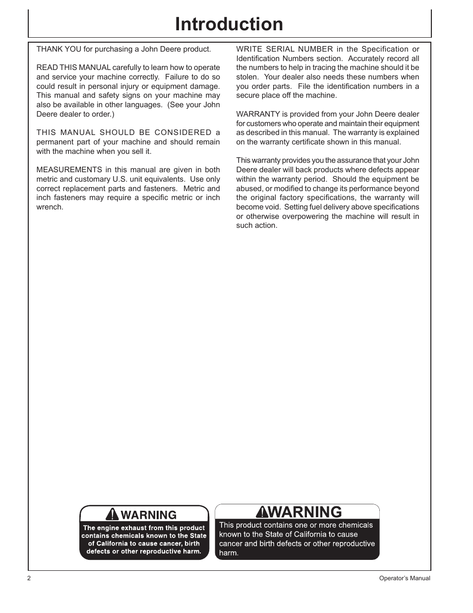 Introduction | John Deere GP-2700GH User Manual | Page 2 / 64