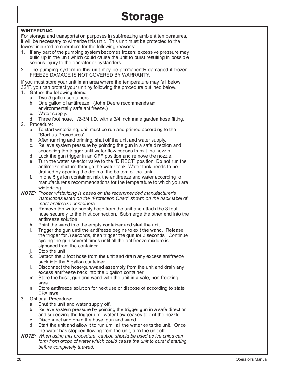 Storage | John Deere GP-2700GH User Manual | Page 28 / 64