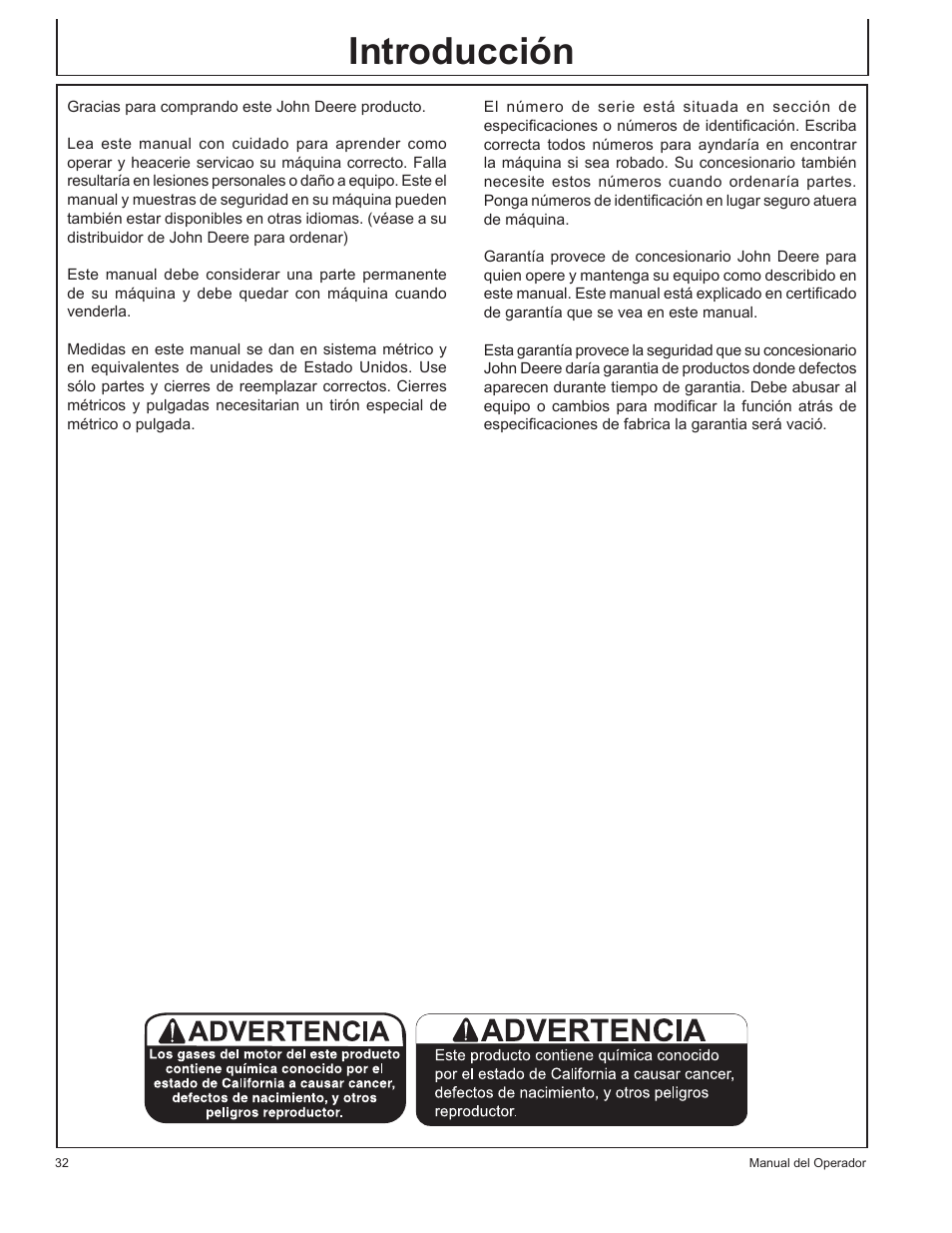 Introducción | John Deere GP-2700GH User Manual | Page 32 / 64