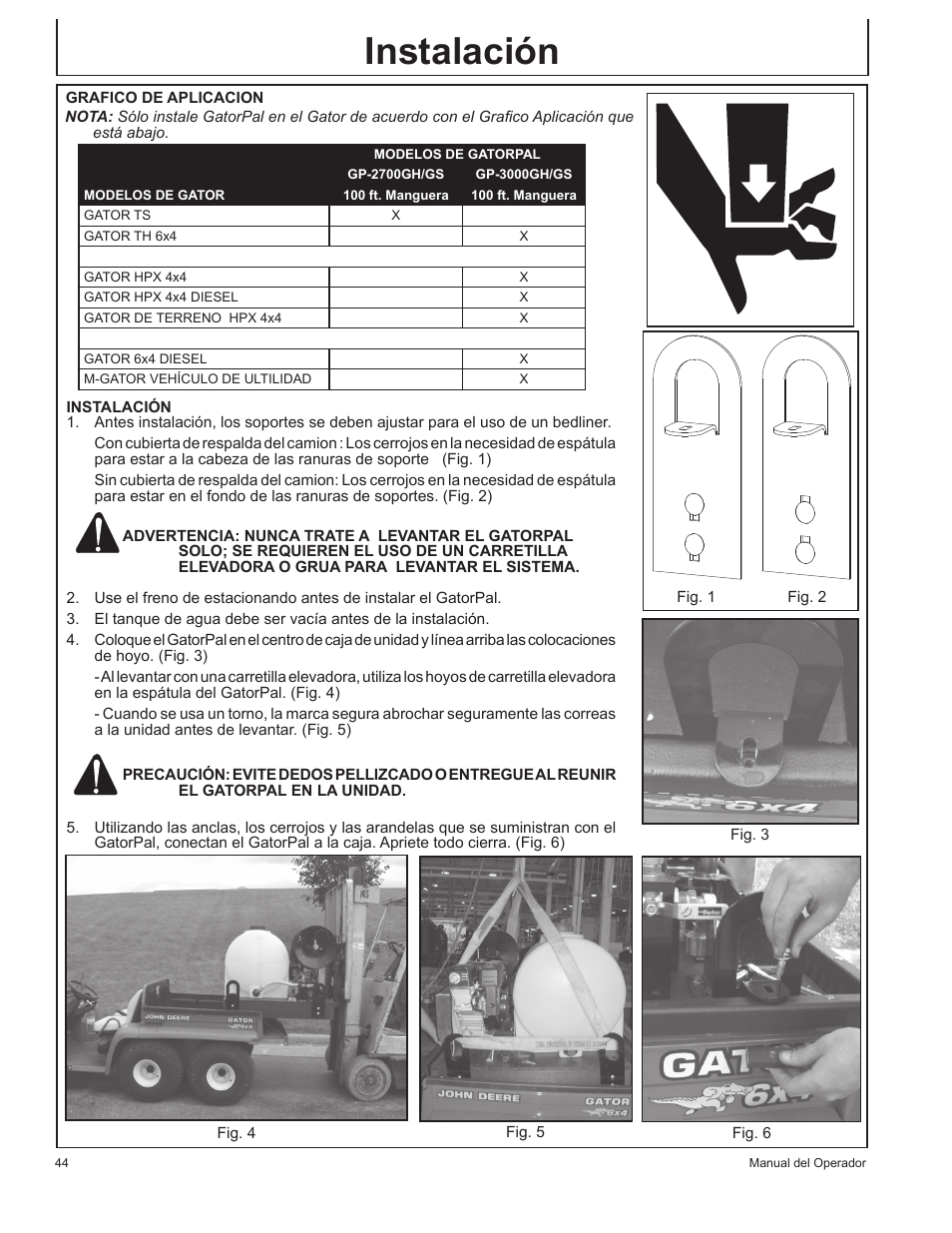 Instalación | John Deere GP-2700GH User Manual | Page 44 / 64