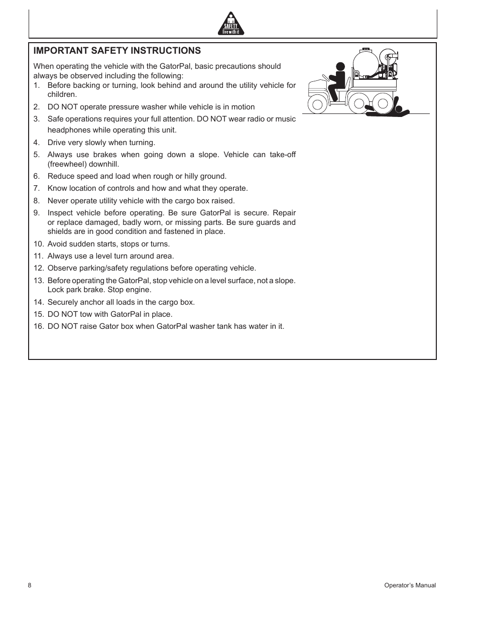 Important safety instructions | John Deere GP-2700GH User Manual | Page 8 / 64