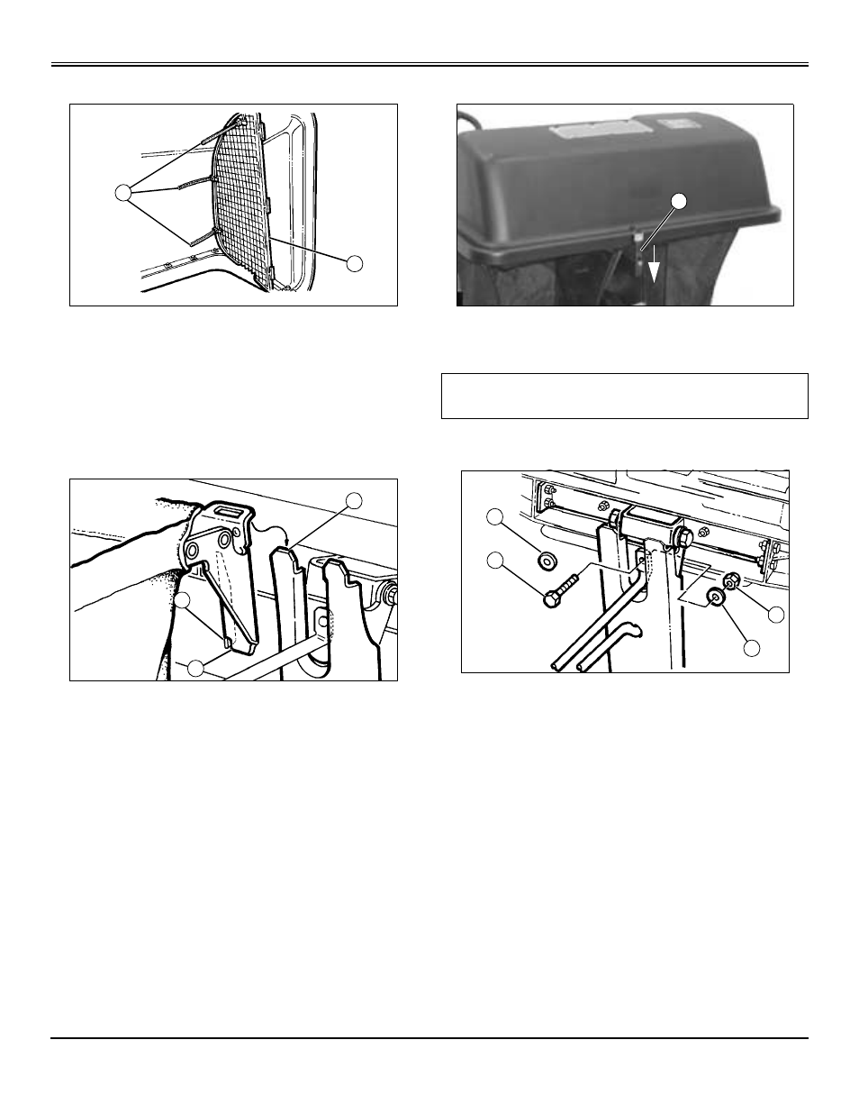 Install hopper screen, Install and adjust grass bags, Adjust hopper top latch | Assembly | John Deere OMGX20927 User Manual | Page 22 / 28
