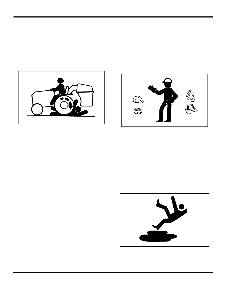 Before you remove or install bags or unplug chute, Before you back up, Operate safely on slopes | Bag maintenance, Parking safely, Wear appropriate clothing, Practice safe maintenance, Safety | John Deere OMGX20927 User Manual | Page 6 / 28