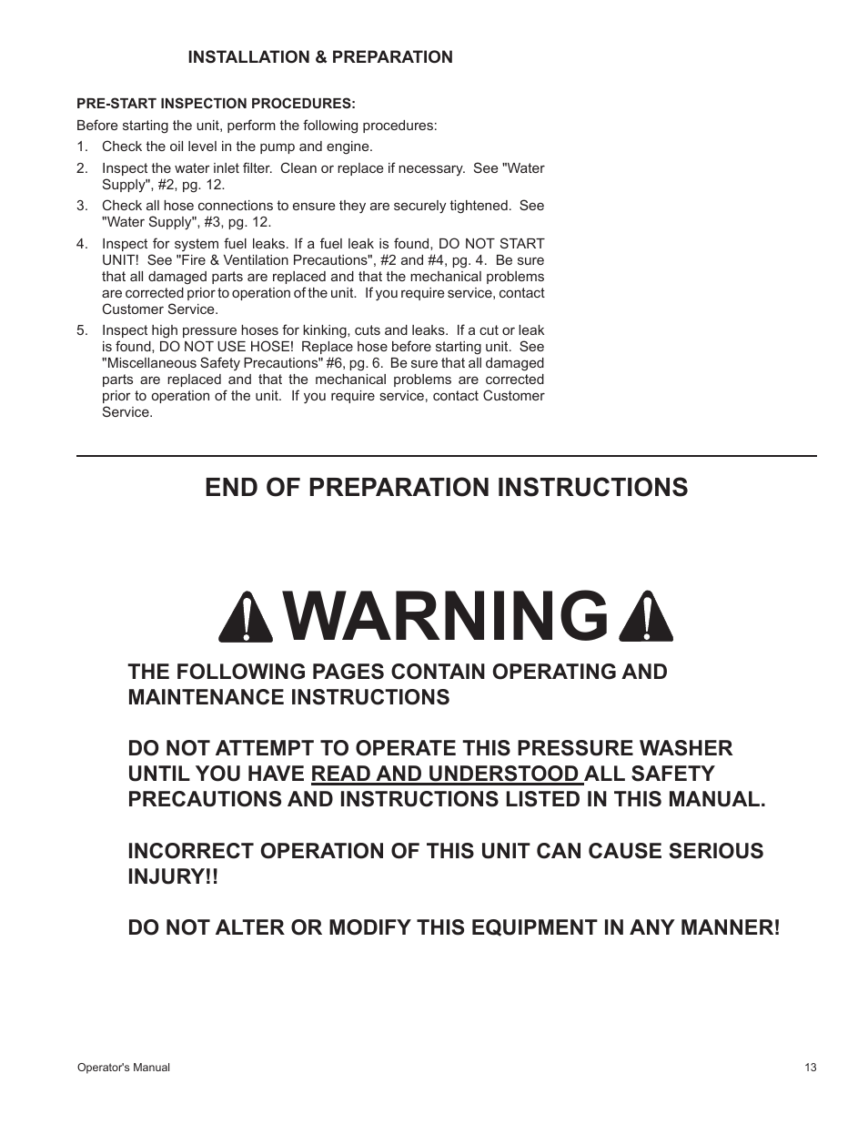 Warning, End of preparation instructions | John Deere HR-2410GH User Manual | Page 13 / 40
