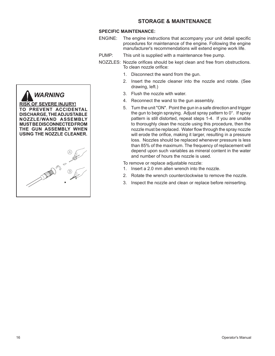 Warning, Storage & maintenance | John Deere HR-2410GH User Manual | Page 16 / 40