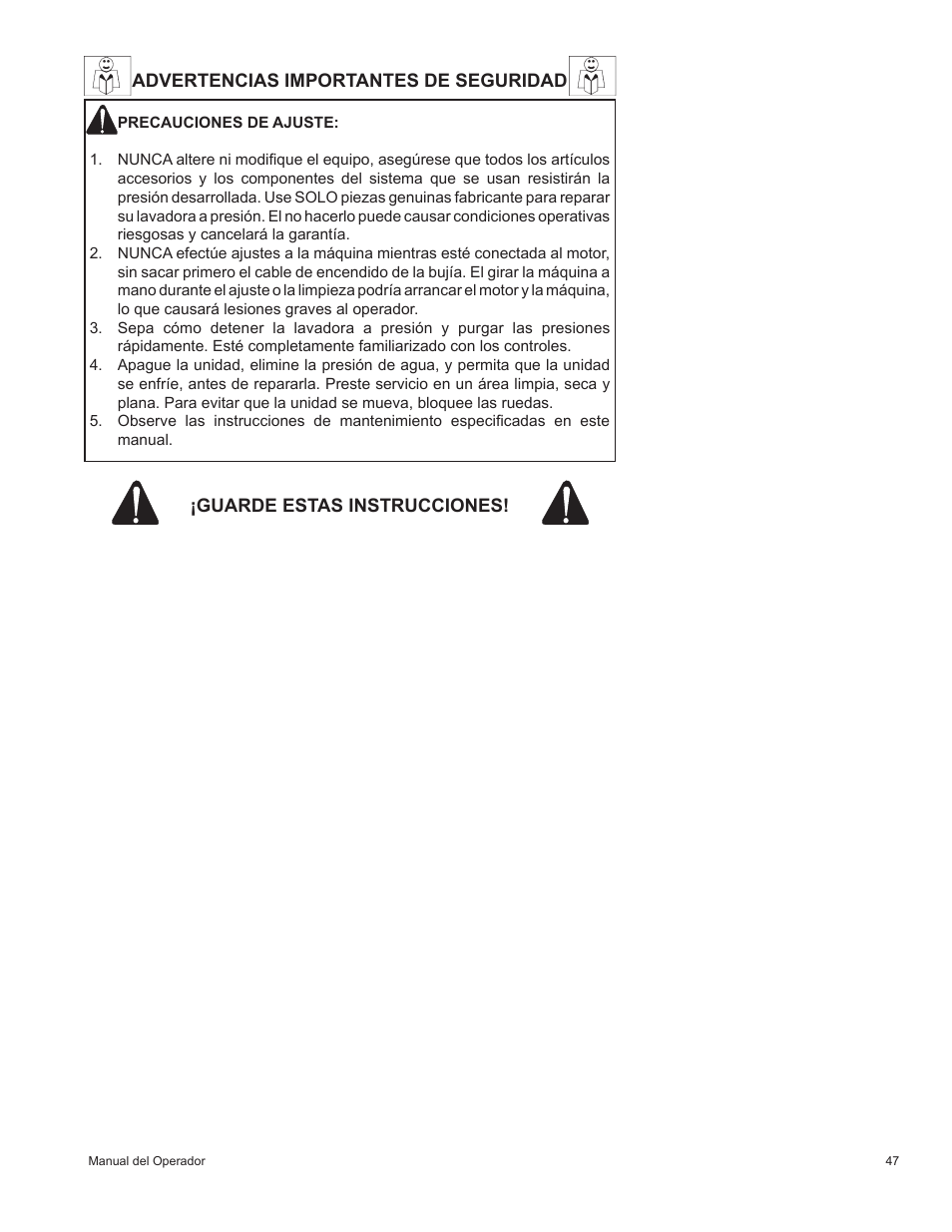 Advertencias importantes de seguridad, Guarde estas instrucciones | John Deere HR-2410GH User Manual | Page 27 / 40