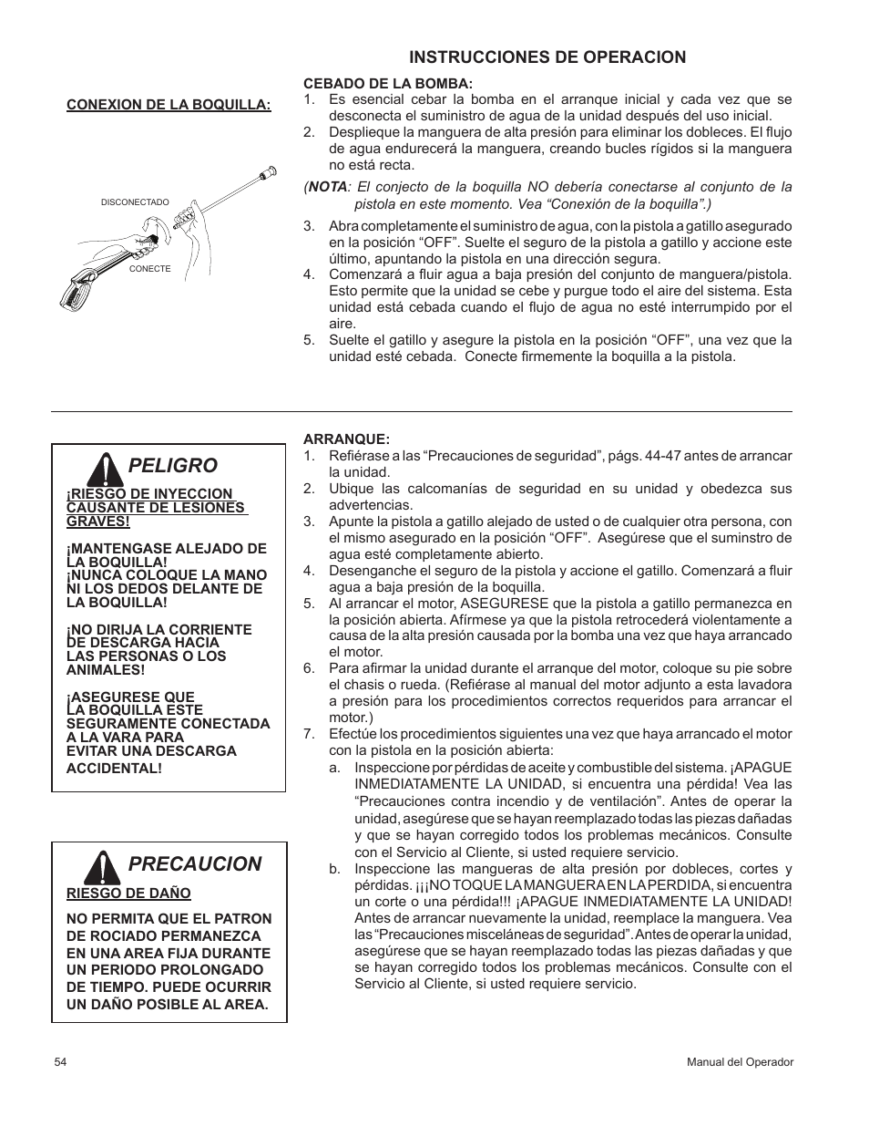 Precaucion, Peligro | John Deere HR-2410GH User Manual | Page 34 / 40
