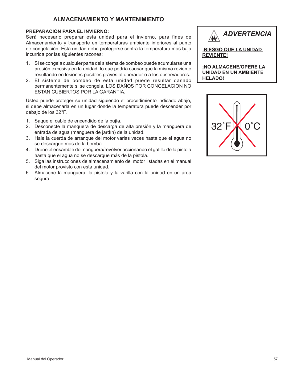 32˚f 0˚c, Advertencia | John Deere HR-2410GH User Manual | Page 37 / 40