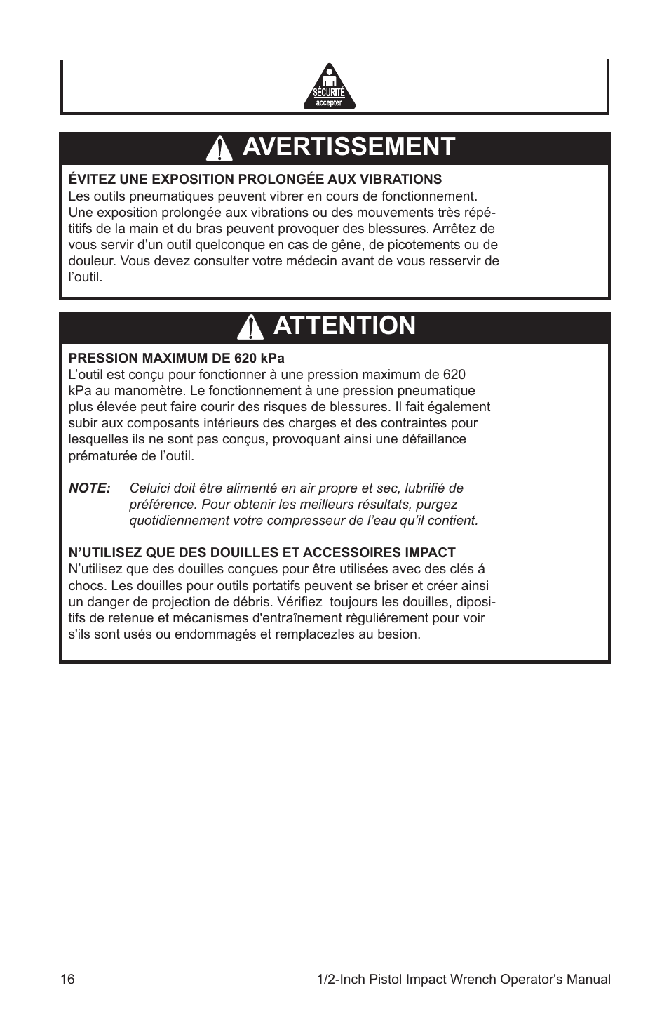 Avertissement attention | John Deere AT-3106-J User Manual | Page 16 / 32