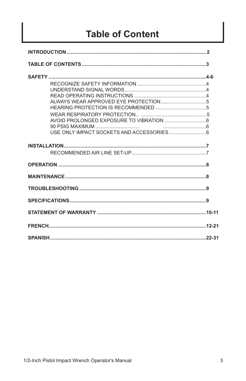 Table of content | John Deere AT-3106-J User Manual | Page 3 / 32