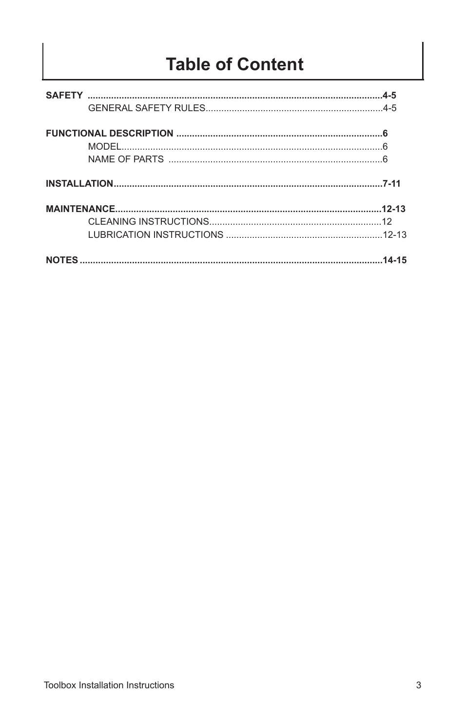 Table of content | John Deere AC-6000SB User Manual | Page 3 / 16