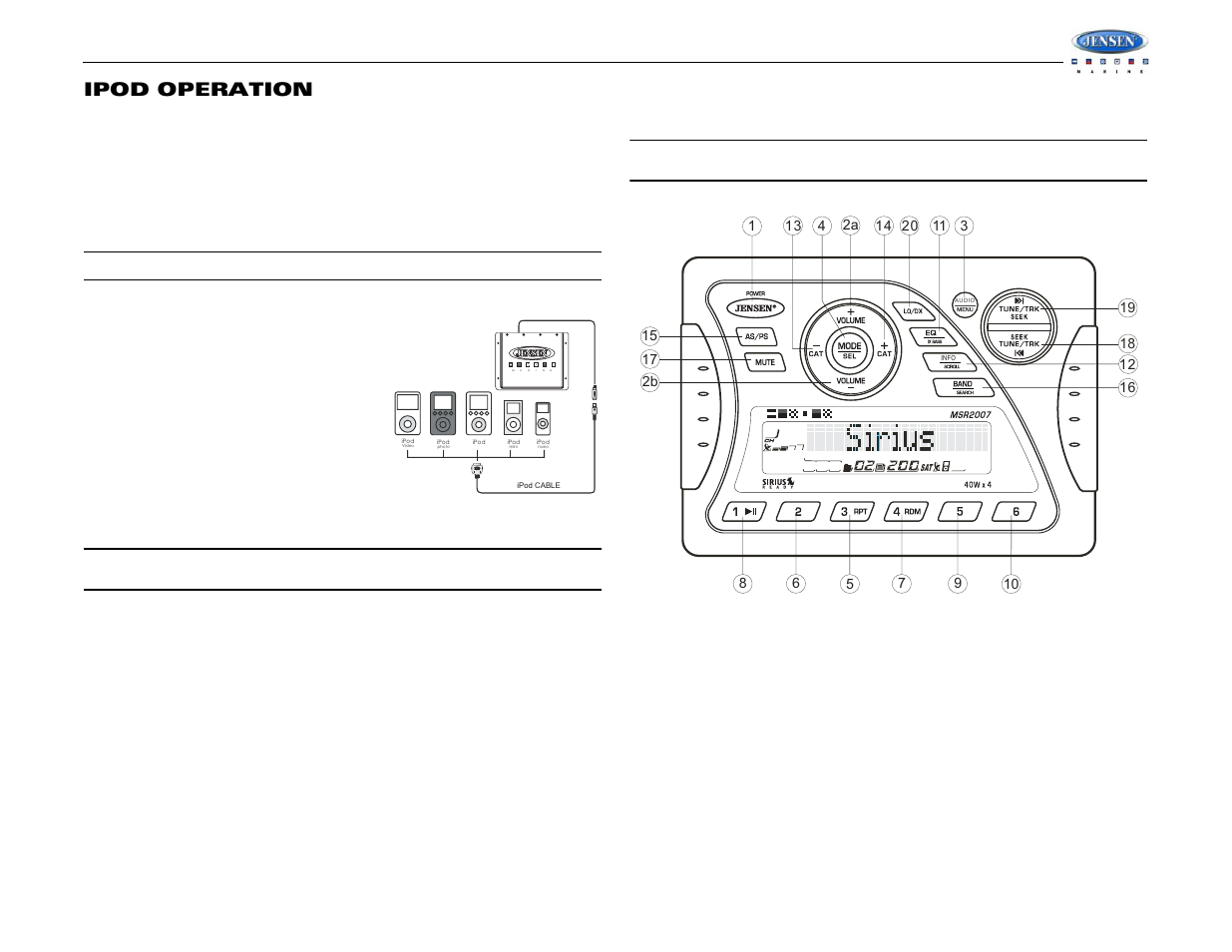 Msr2007, Ipod operation | Jensen Tools MSR2007 User Manual | Page 11 / 34