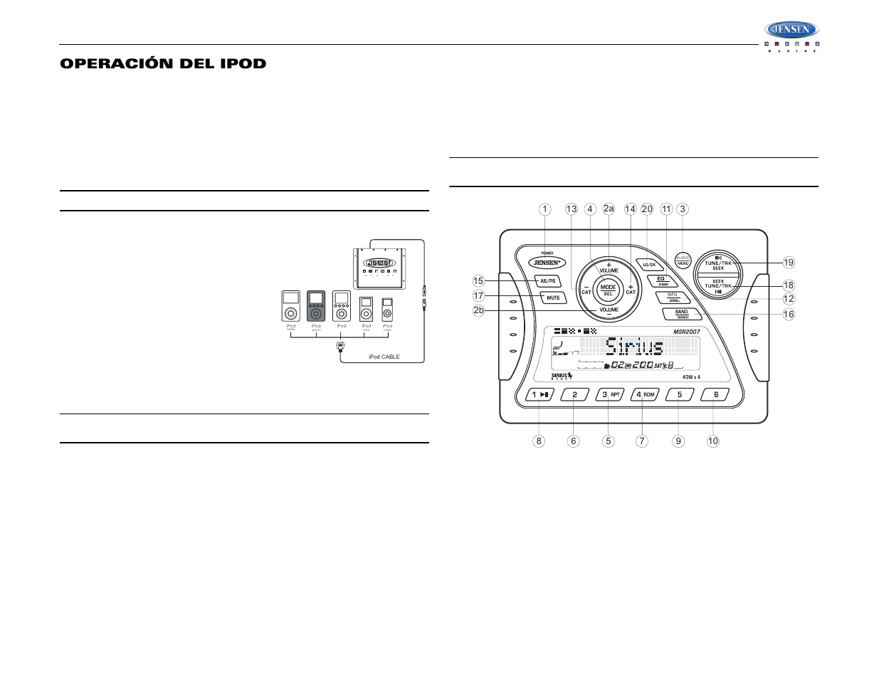 Msr2007, Operación del ipod | Jensen Tools MSR2007 User Manual | Page 21 / 34