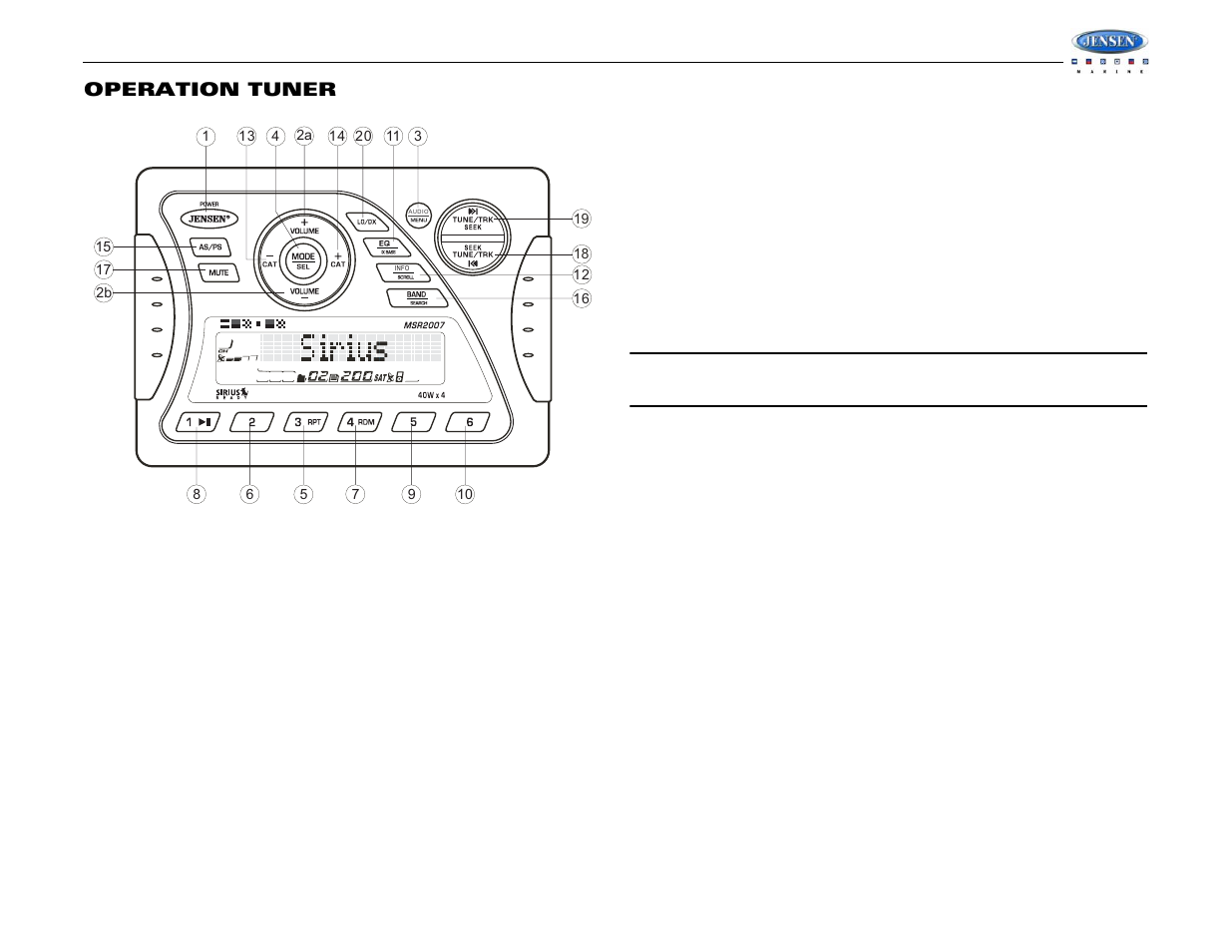Msr2007, Operation tuner | Jensen Tools MSR2007 User Manual | Page 29 / 34