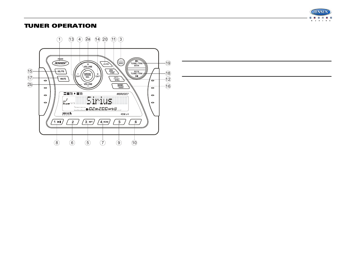 Msr2007, Tuner operation | Jensen Tools MSR2007 User Manual | Page 9 / 34