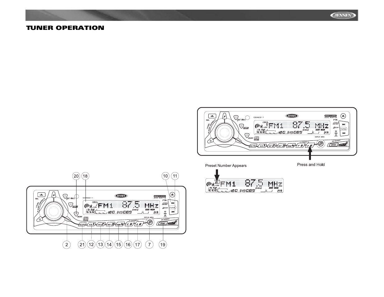 Cdx6311, Tuner operation | Jensen Tools Mobile Receiver User Manual | Page 13 / 52
