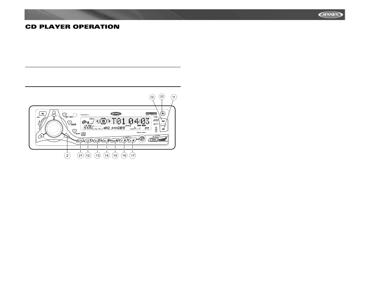 Cdx6311, Cd player operation | Jensen Tools Mobile Receiver User Manual | Page 15 / 52