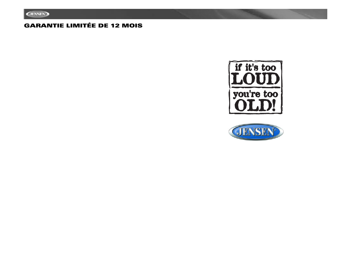 Cdx6311, Garantie limitée de 12 mois | Jensen Tools Mobile Receiver User Manual | Page 52 / 52
