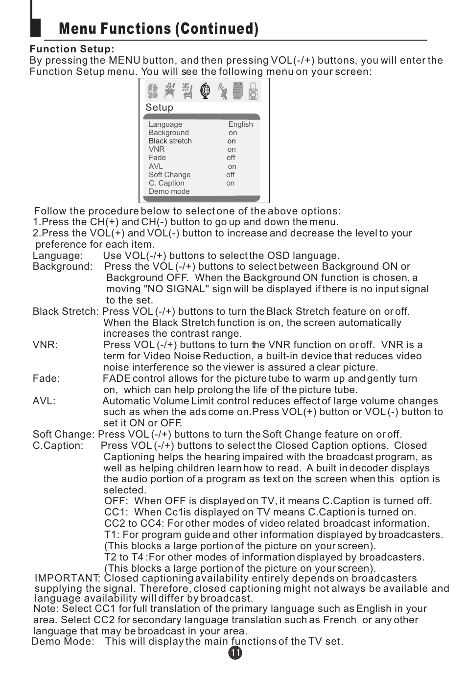 Menu functions (continued) | Jensen Tools CV2017J User Manual | Page 13 / 32