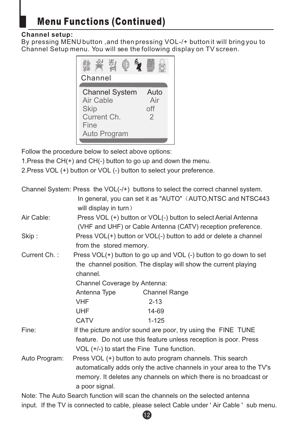 Menu functions (continued) | Jensen Tools CV2017J User Manual | Page 14 / 32