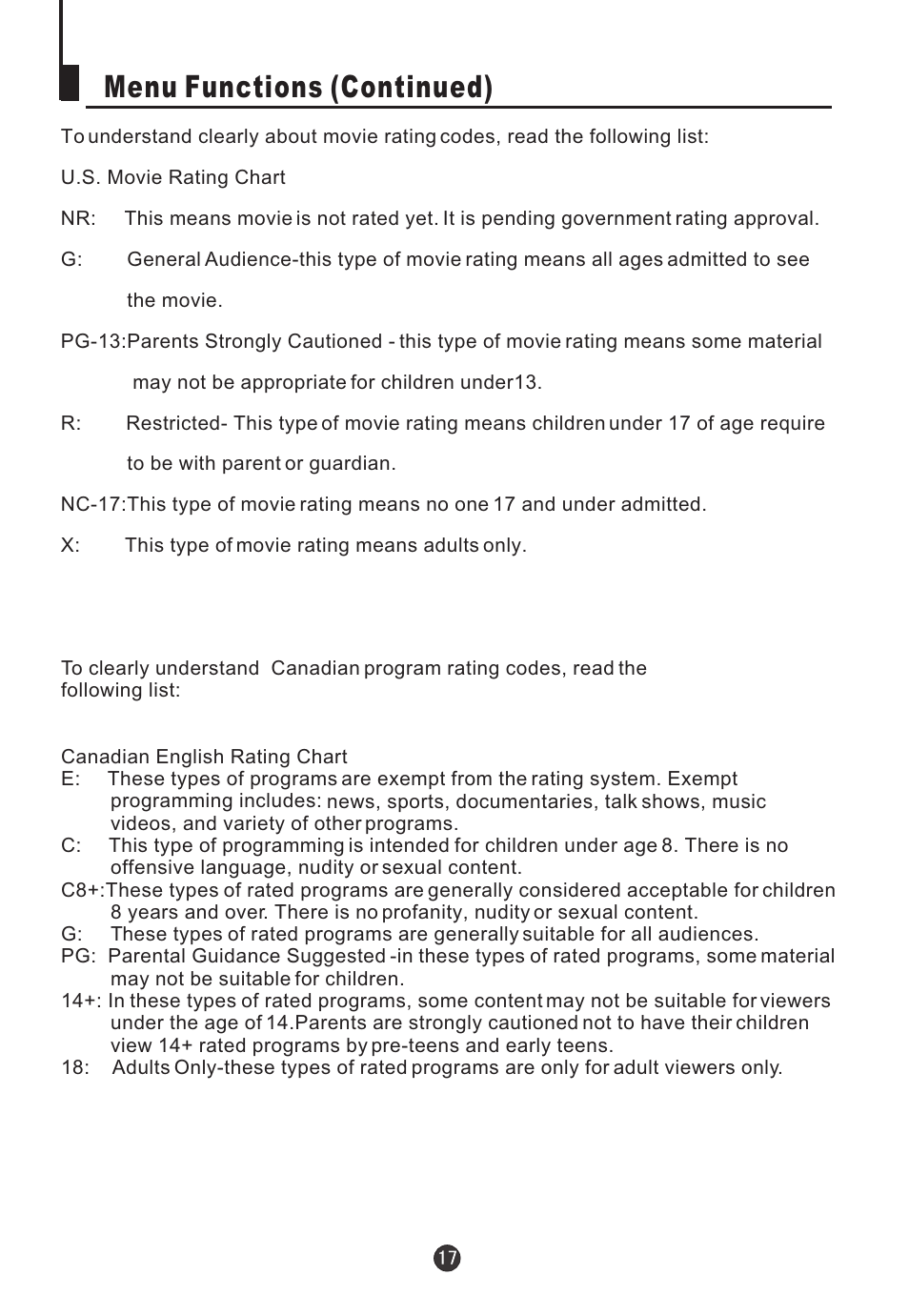 Menu functions (continued) | Jensen Tools CV2017J User Manual | Page 19 / 32