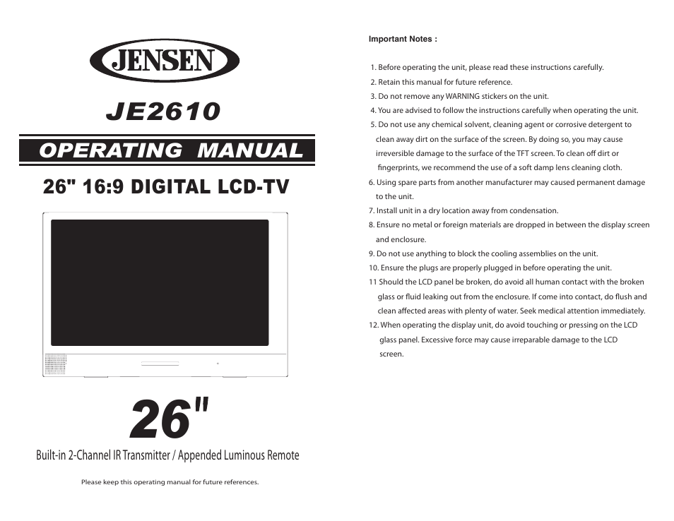 Jensen Tools JE2610 User Manual | 13 pages