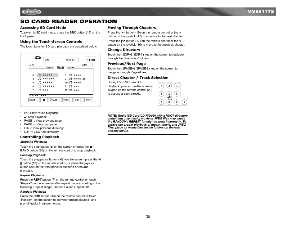 Sd card reader operation, Vm9511ts sd card reader operation | Jensen Tools VM9511TS User Manual | Page 32 / 41