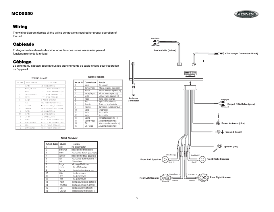 Wiring, Cableado, Câblage | Mcd5050 | Jensen Tools MCD5050 User Manual | Page 5 / 15