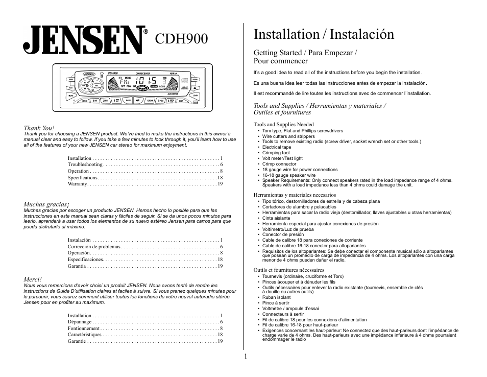 Jensen Tools CDH900 User Manual | 19 pages