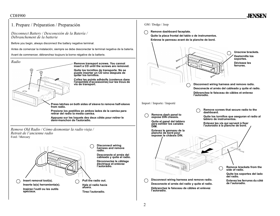 Prepare / préparation / preparación, Cdh900 2, Radio | Jensen Tools CDH900 User Manual | Page 2 / 19