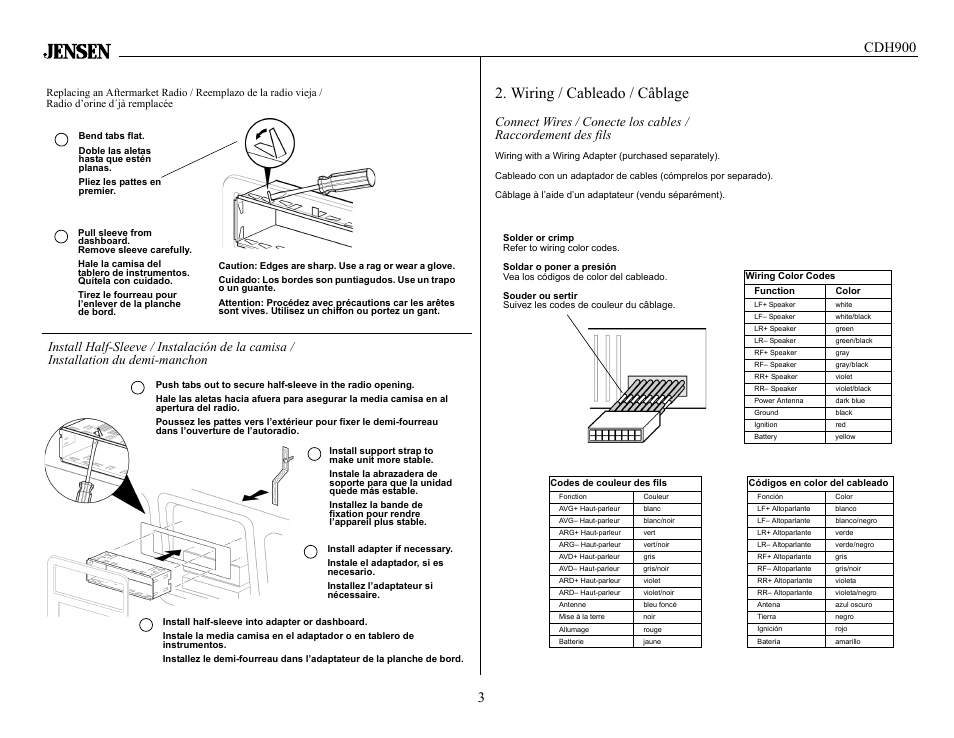 Wiring / cableado / câblage, Cdh900 3 | Jensen Tools CDH900 User Manual | Page 3 / 19