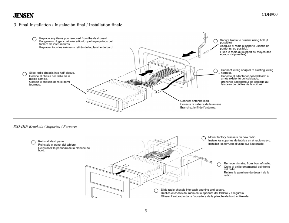 Cdh900 5, Iso-din brackets / soportes / ferrures | Jensen Tools CDH900 User Manual | Page 5 / 19