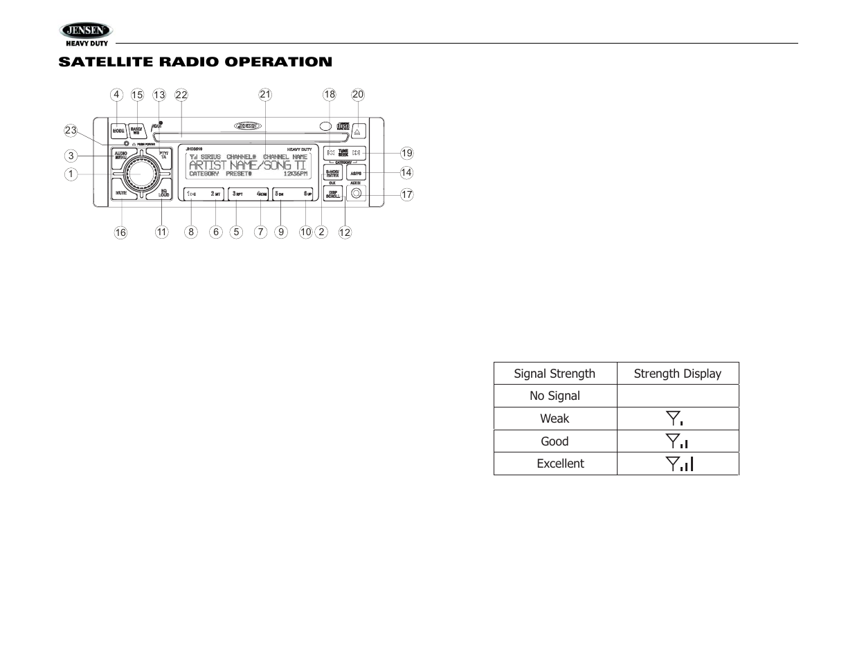 Jhd3510, Satellite radio operation | Jensen Tools JHD3510 User Manual | Page 12 / 16