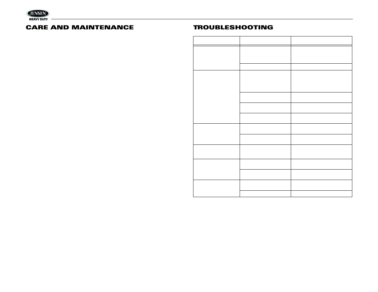 Jhd3510, Care and maintenance, Troubleshooting | Jensen Tools JHD3510 User Manual | Page 14 / 16