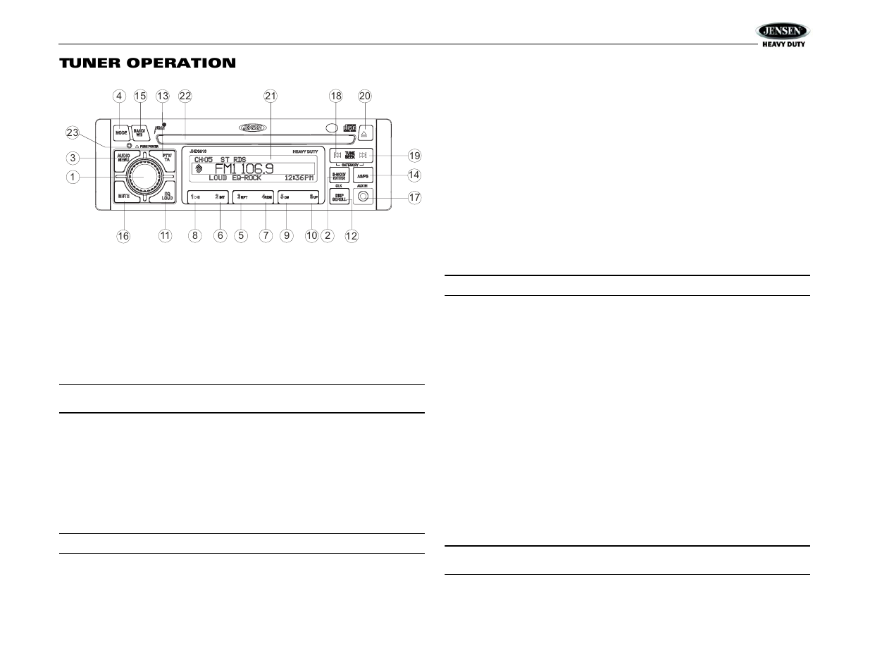 Jhd3510, Tuner operation | Jensen Tools JHD3510 User Manual | Page 9 / 16