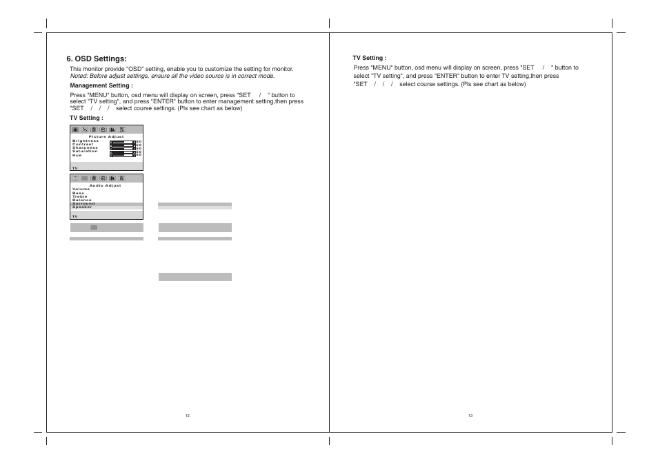 Osd settings | Jensen Tools JE2369 User Manual | Page 9 / 13