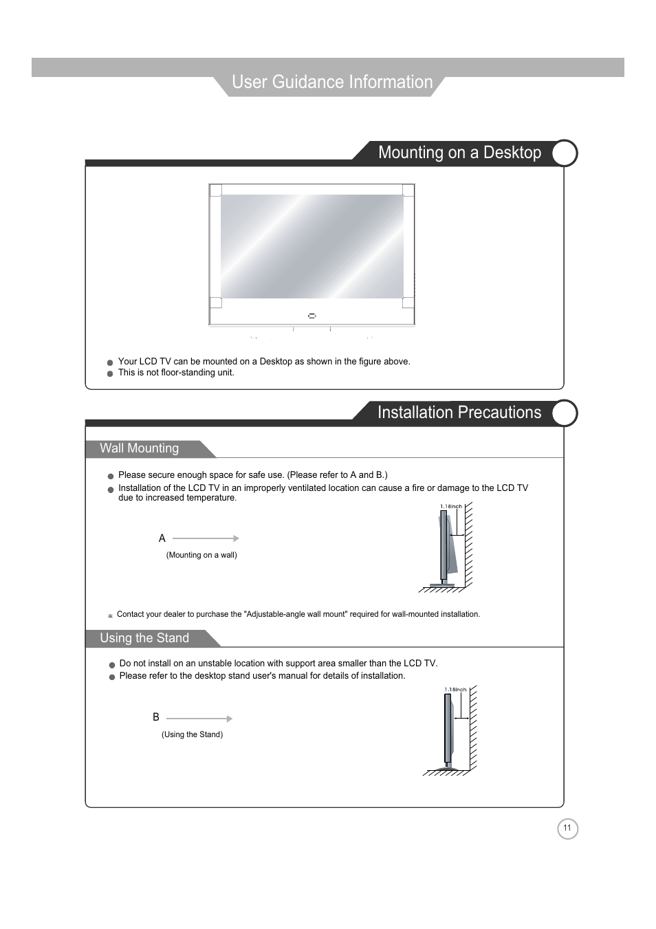 User guidance information, Mounting on a desktop installation precautions | Jensen Tools JE3208 User Manual | Page 11 / 40