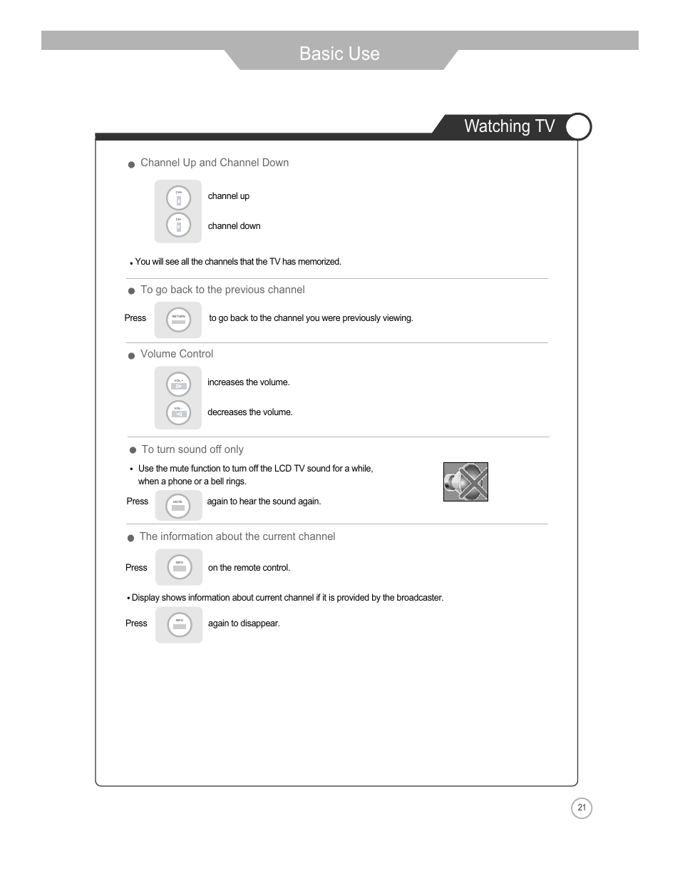 Basic use, Watching tv | Jensen Tools JE3208 User Manual | Page 21 / 40