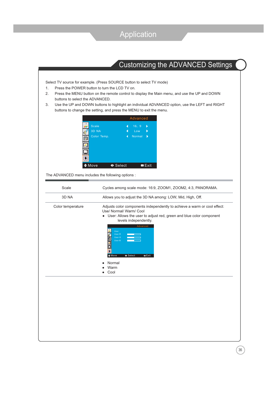 Application, Customizing the advanced settings | Jensen Tools JE3208 User Manual | Page 35 / 40