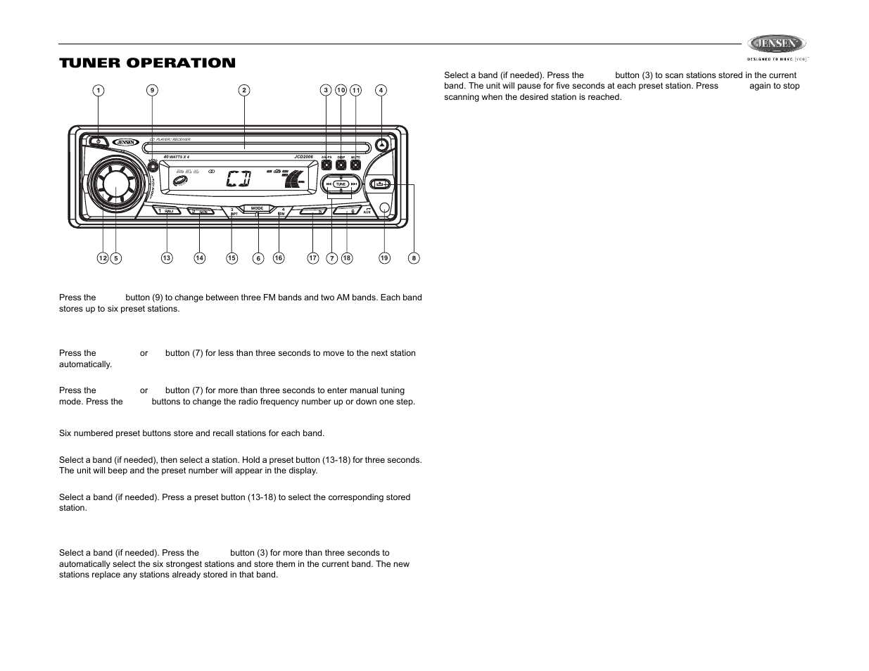 Jcd2006, Tuner operation | Jensen Tools JCD2006 User Manual | Page 7 / 10