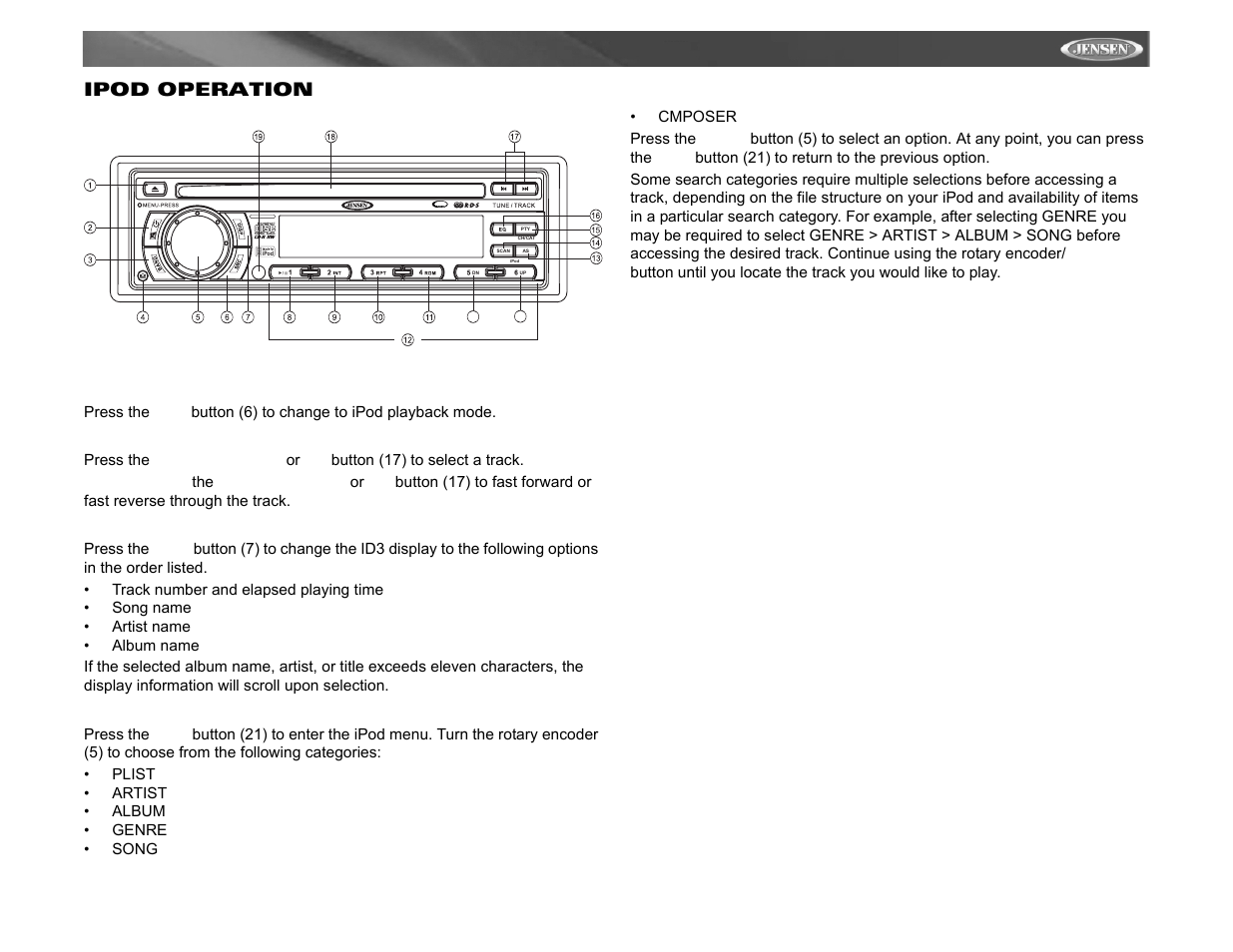 Mp6312i, Ipod operation, Mosfet powered | Ready | Jensen Tools MP6312 User Manual | Page 19 / 26