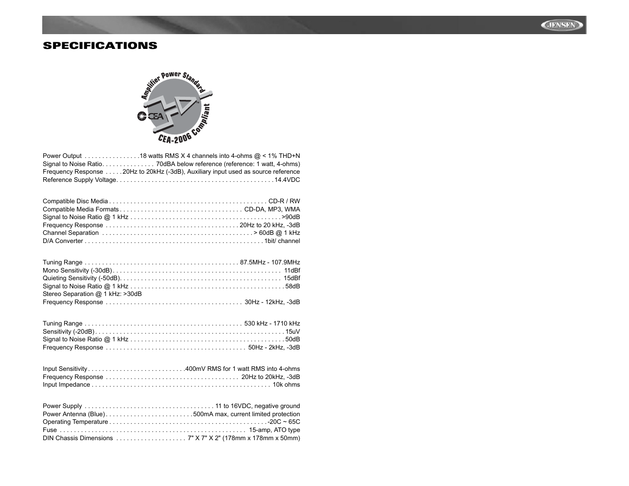 Mp6312i, Specifications | Jensen Tools MP6312 User Manual | Page 23 / 26