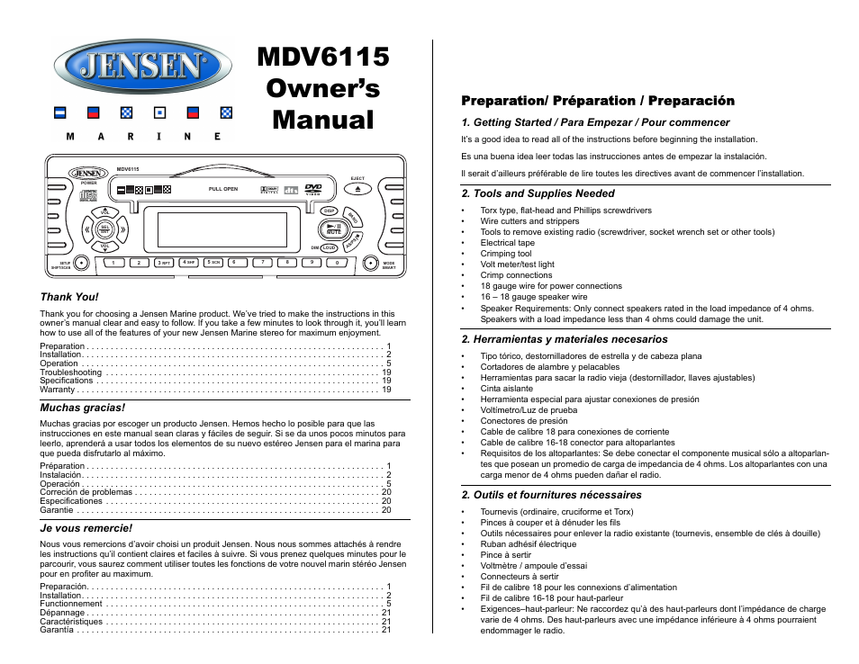 Jensen Tools MDV6115 User Manual | 21 pages