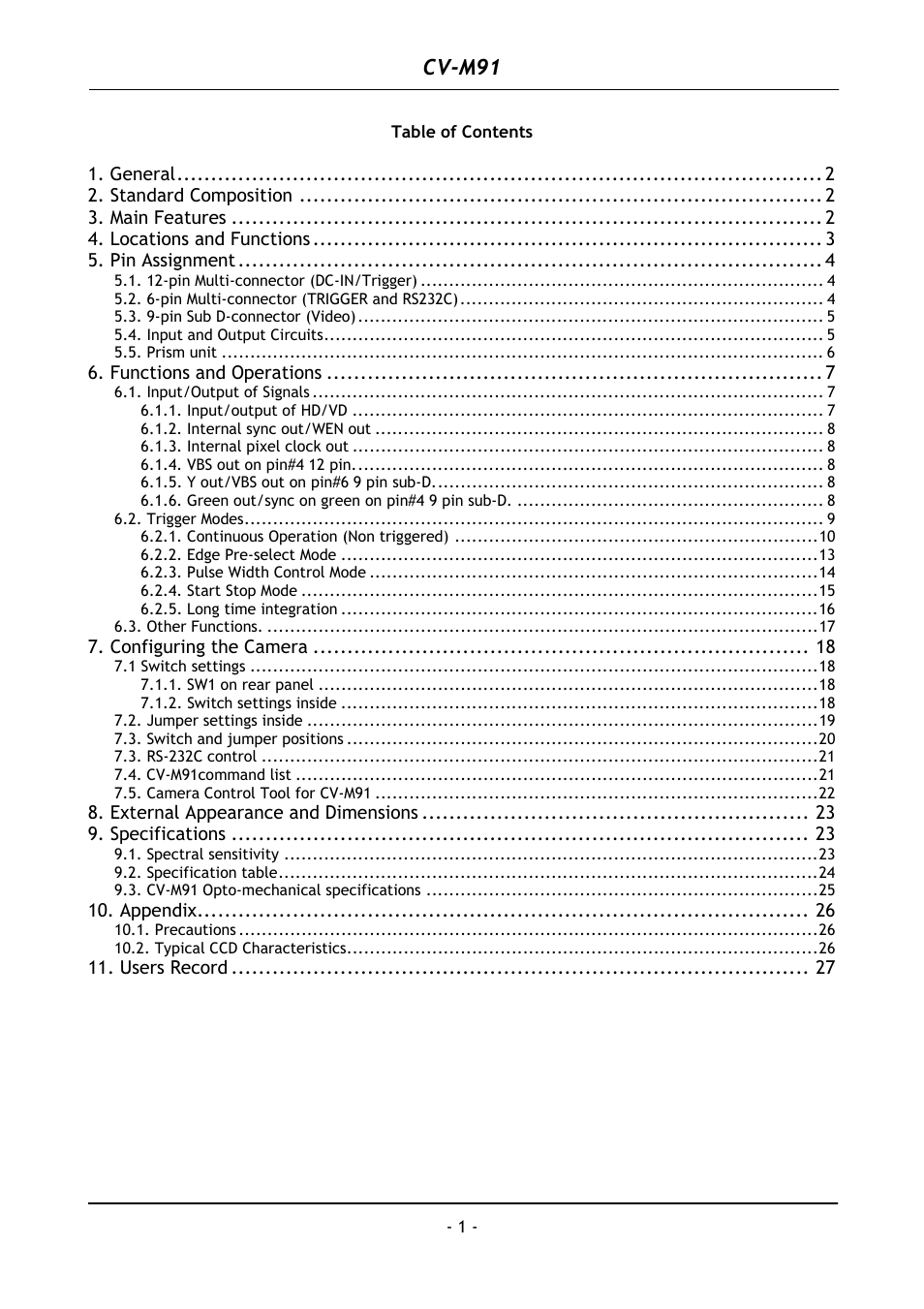 Cv-m91 | JAI CV-M91 User Manual | Page 2 / 28