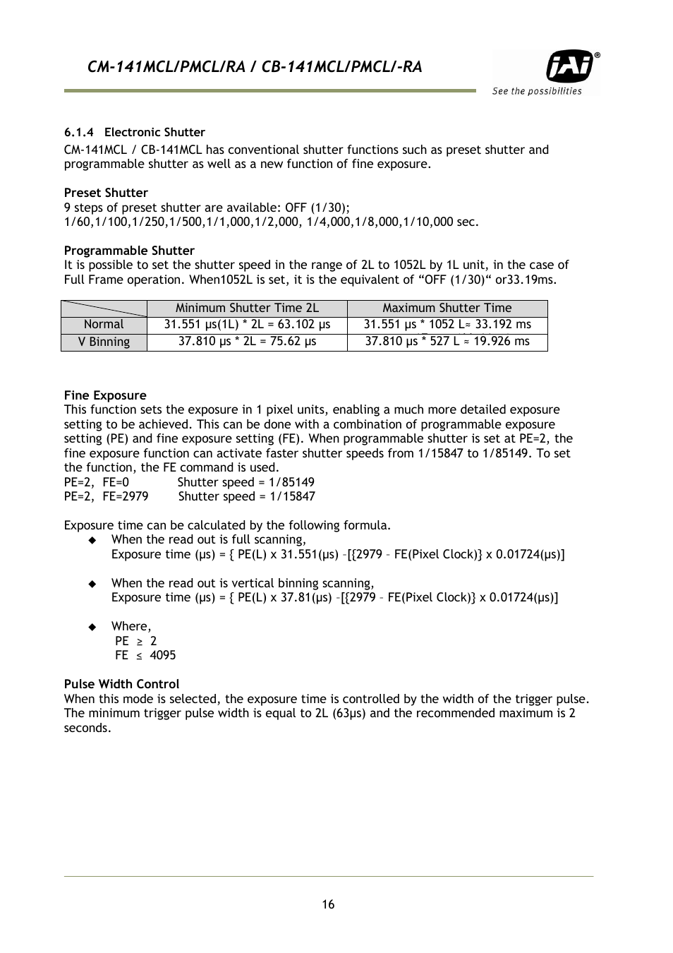 4 electronic shutter | JAI CB-141MCL User Manual | Page 19 / 52