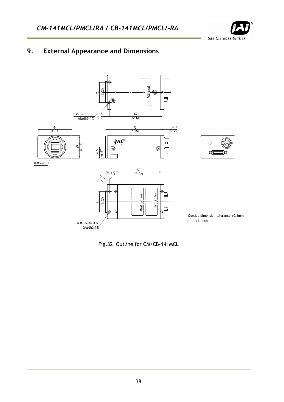 External appearance and dimensions | JAI CB-141MCL User Manual | Page 41 / 52