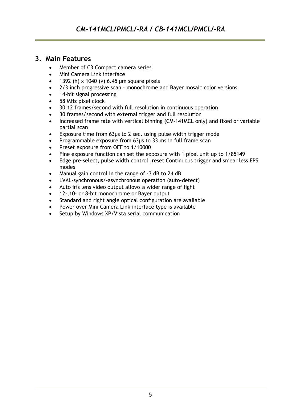 Main features | JAI CB-141MCL User Manual | Page 8 / 52