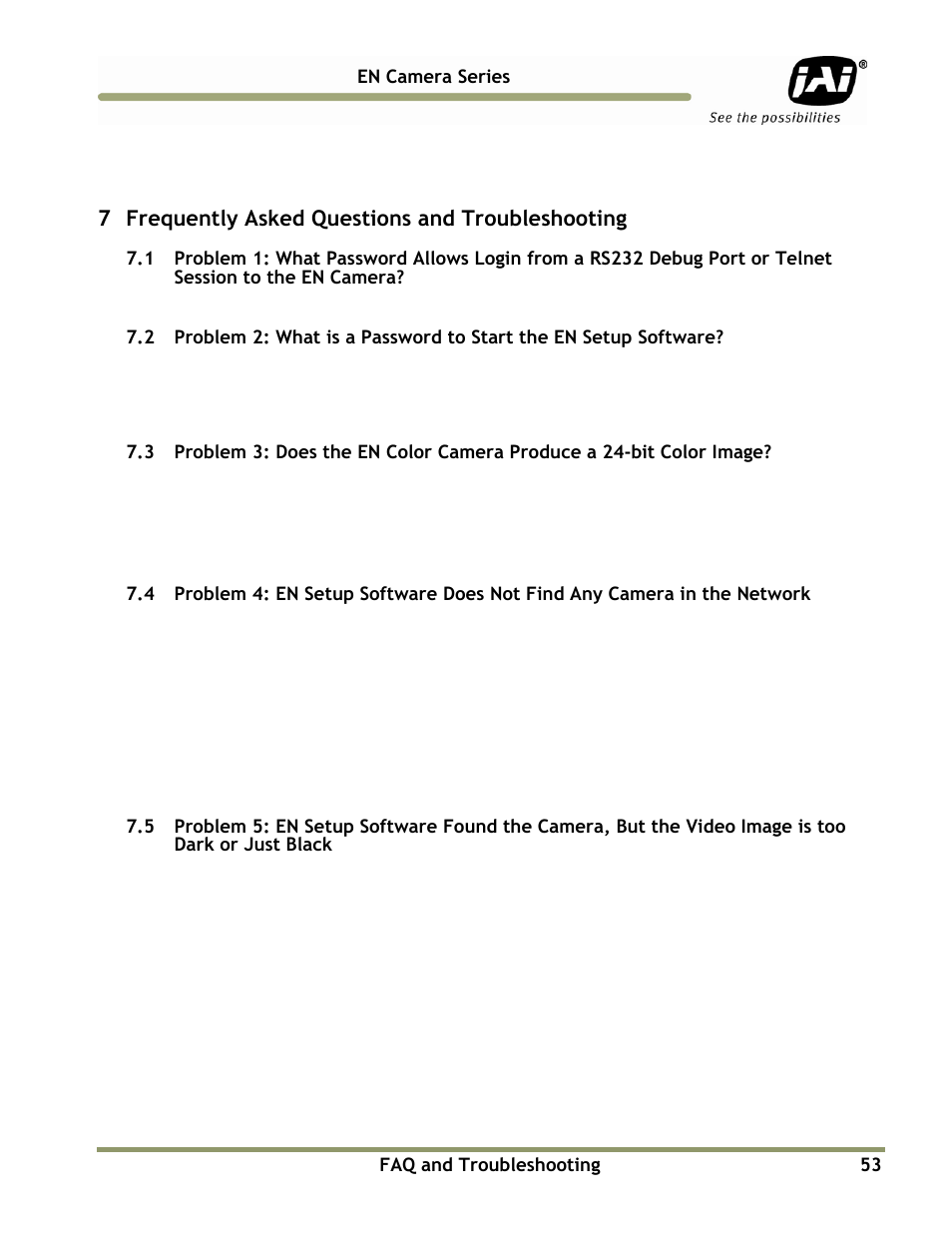 7 frequently asked questions and troubleshooting | JAI EN Series Cameras TS(C)-4032EN User Manual | Page 53 / 68